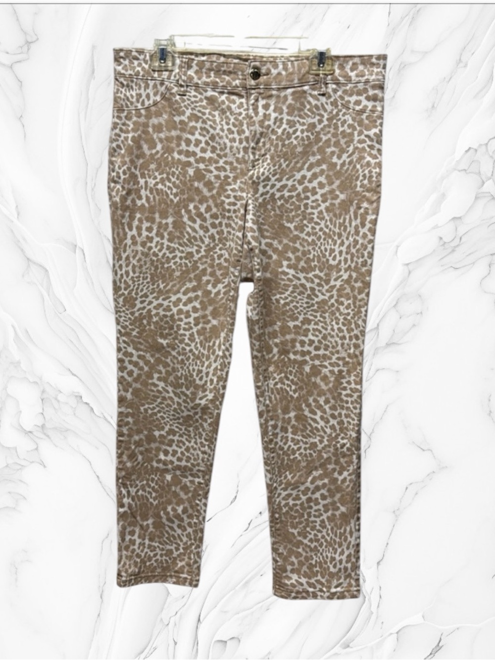 Calvin Klein jeans 12 tan Cheetah animal Print Stretch Denim Slim Leg Pants